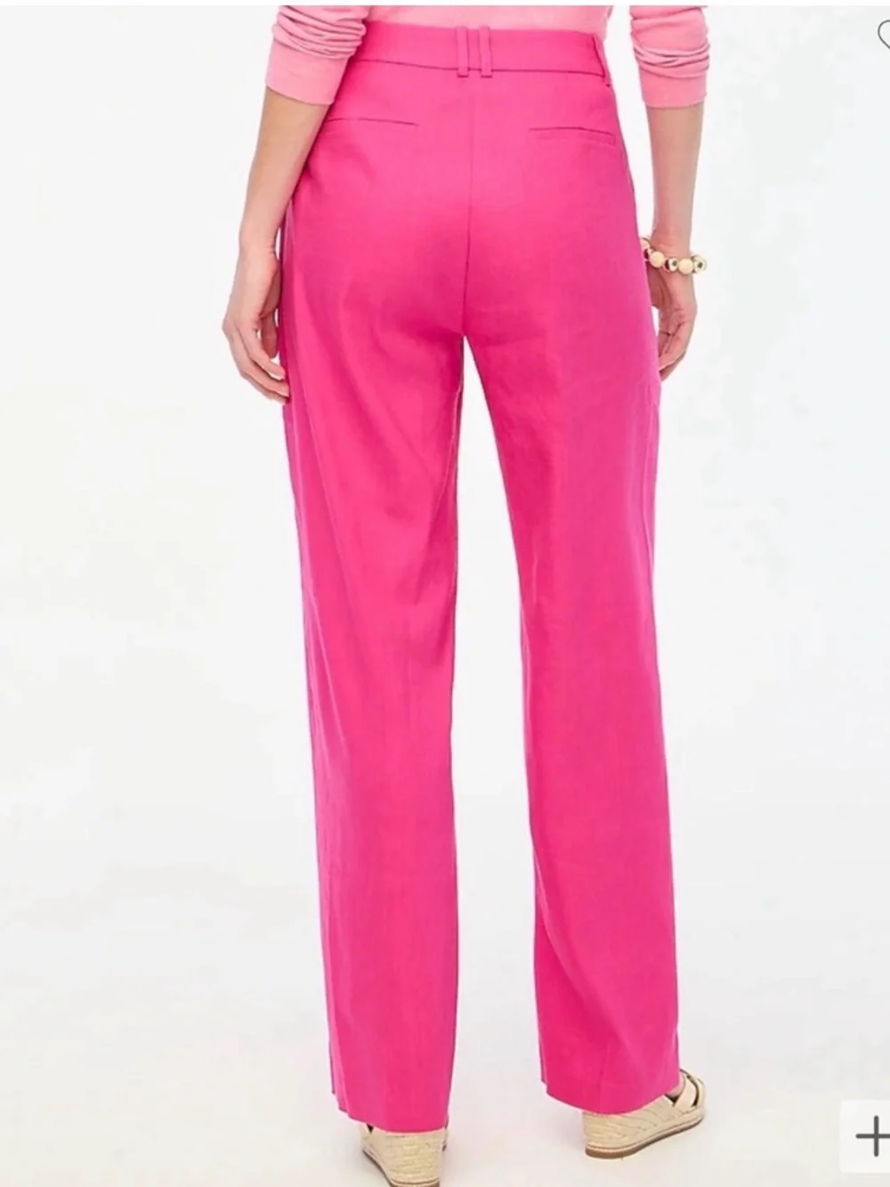 J. Crew Bright Pink High-Rise Straight Trousers Linen Blend Size 12